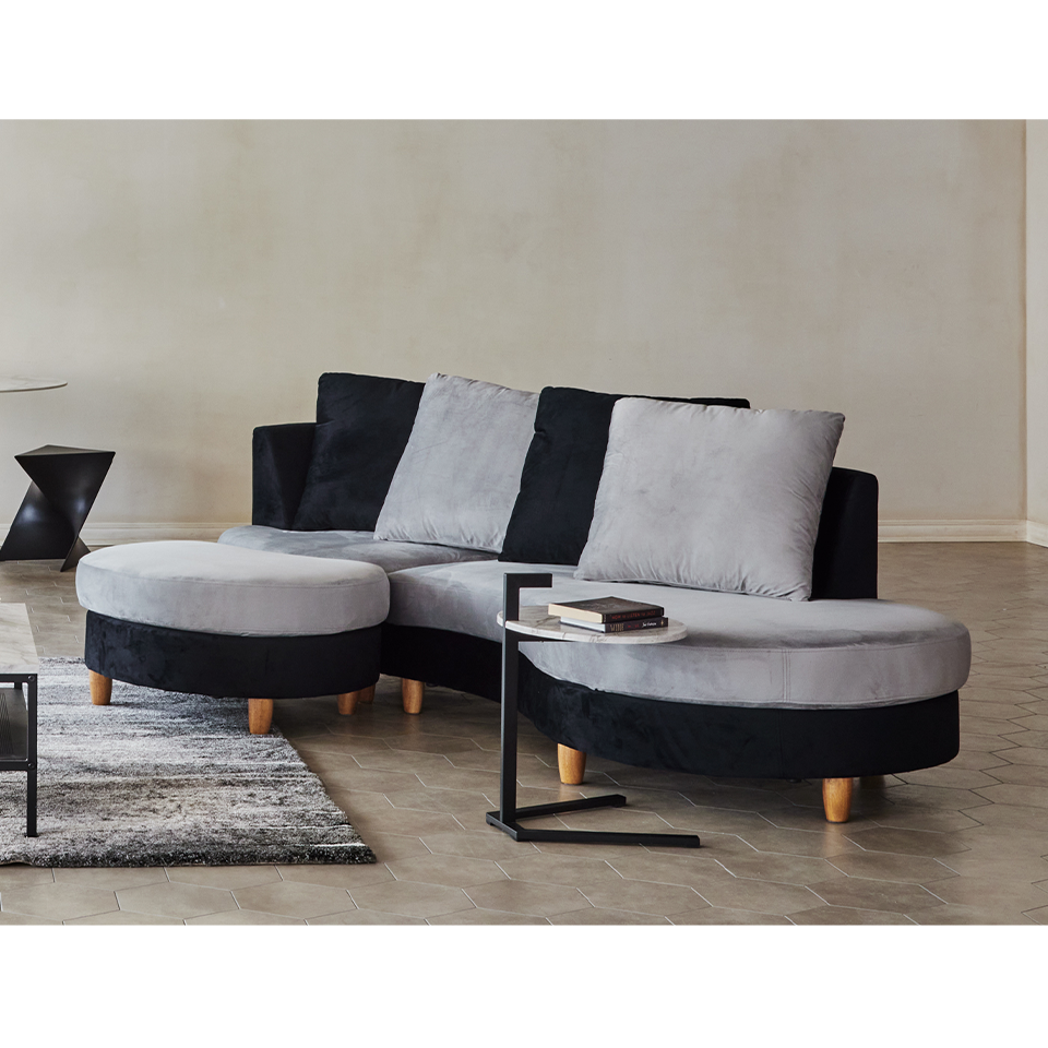 カウチソファM-HY319ブラック/グレー