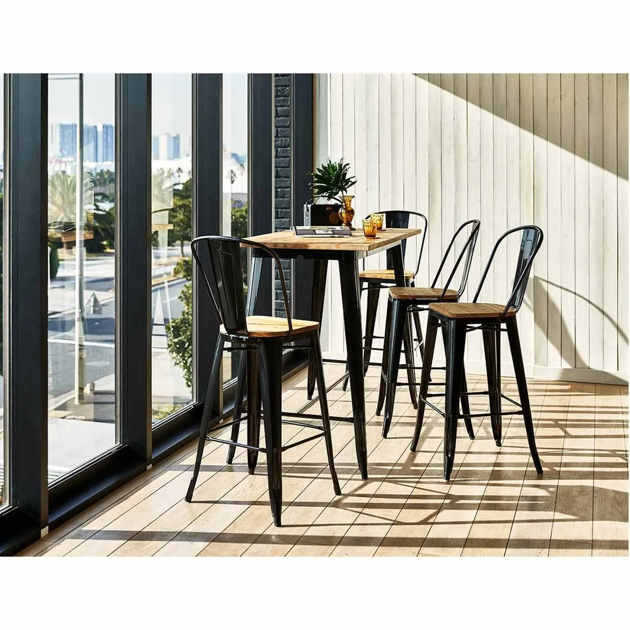 ハイチェアT3513-30GBMブラック/ナチュラル - 5